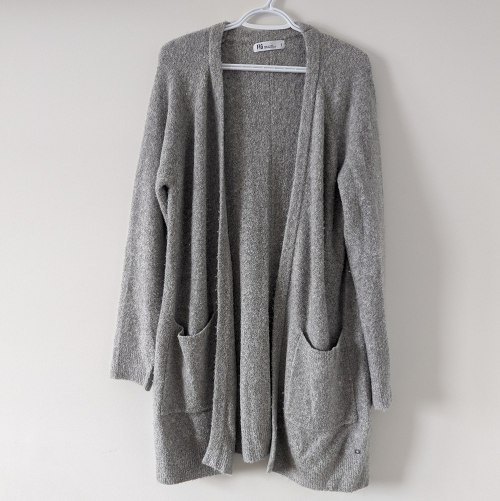 FIG Women's Heather Grey Open Front Cardigan Size S Soft Cozy Reading